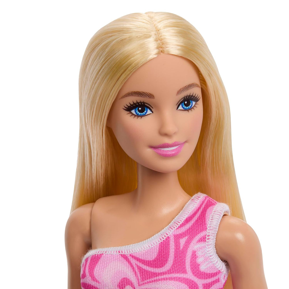 Barbie Doll in Barbiecore Inspired Pink Patterned Dress with Heels