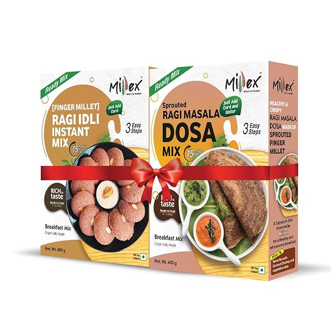 Millex Sprouted Ragi Masala Dosa Ready Mix & Ragi Idli Instant Mix Combo - PUSHMYCART