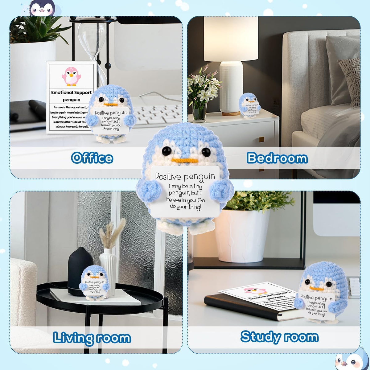 Handmade Crochet Penguin Toys Desk Decor with Positive Message Card - image 5