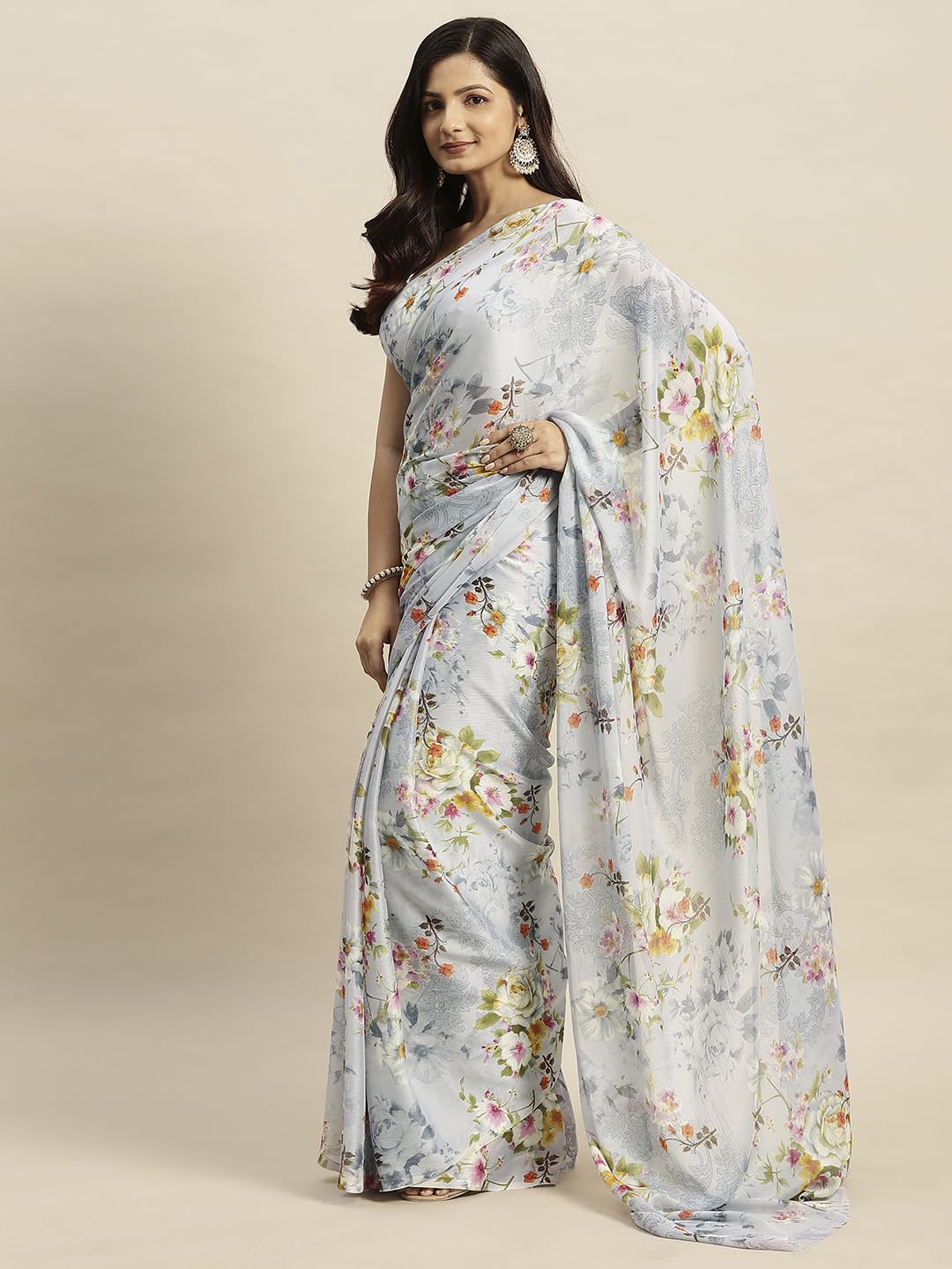 Vasthrlay Printed Saree in Pink with refined chiffon ethnic appeal
