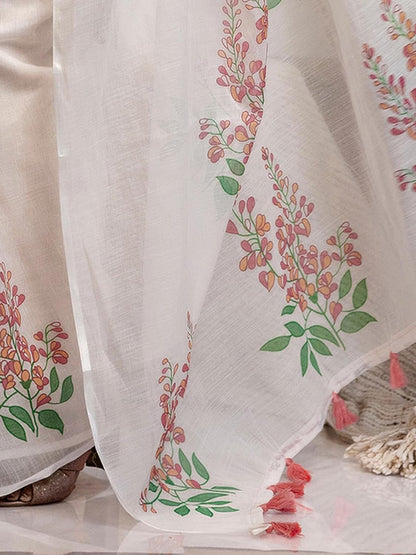 Vasthrlay Printed Saree in White with refined ethnic appeal