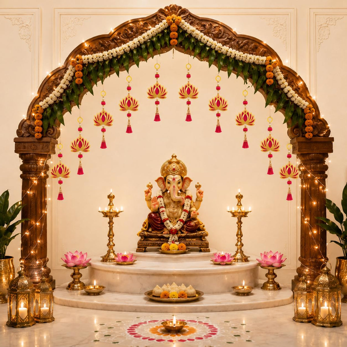 Jeevan Handicraft Pink Pom Pom Lotus Hanging
