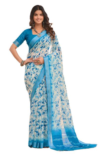 Vasthrlay Sky Blue Ethnic Traditional Saree for festive ethnic occasions