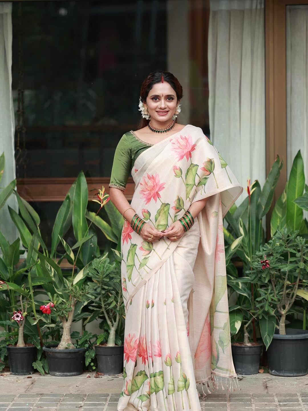 Vasthrlay Off White Festive Saree with elegant Ethnic styling