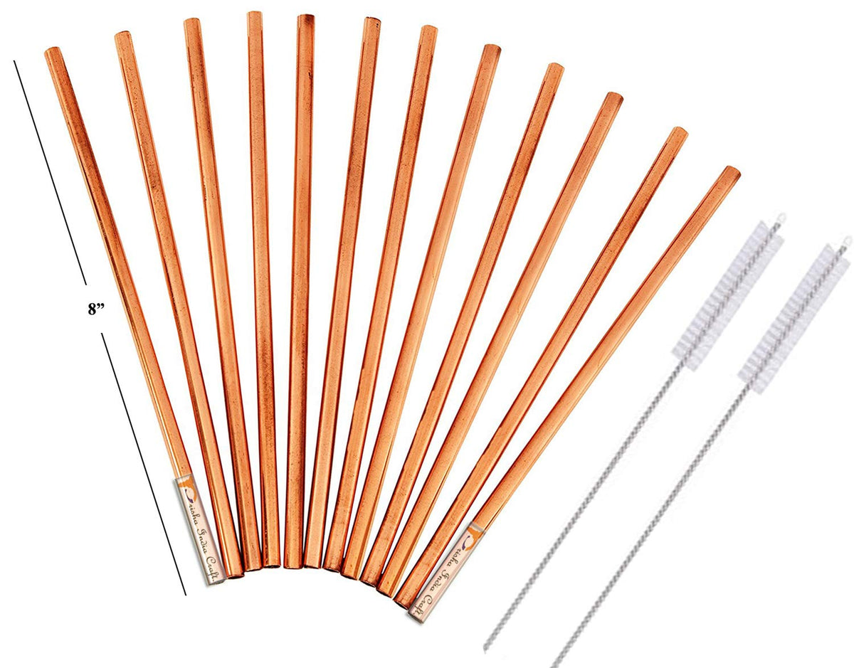 Prisha India Craft Plain Solid Copper Straight Drinking Straws 8 Inch