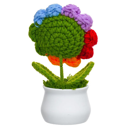 Jeevan Handicraft Crochet Smiley Rainbow Flower with Pot 14 cm