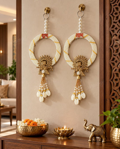 Divyakosh Shubh Labh Krishna Pearl Ring Wall Door Hanging Pair