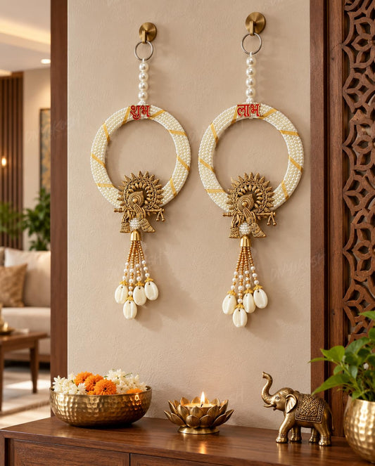 Divyakosh Shubh Labh Krishna Pearl Ring Wall Door Hanging Pair