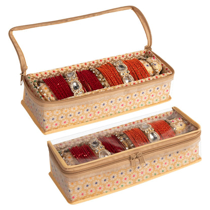HomeStrap Brocade Single Rod Bangle Box with Transparent Top and Zip