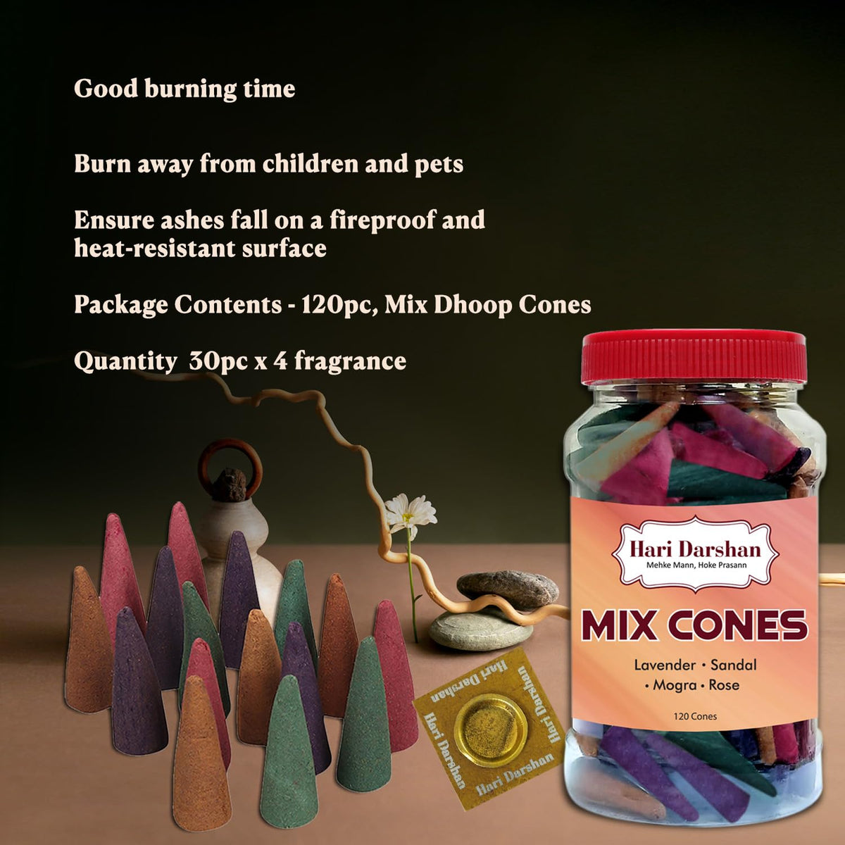 Hari Darshan Natural Dhoop Cones Mix - 240 Cones