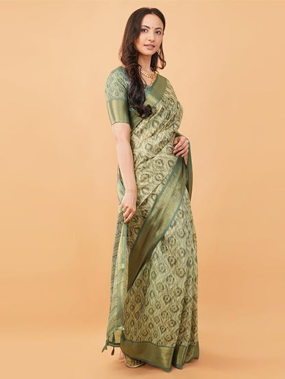 Vasthrlay Womens Slate Grey Abstract Print Polyester Saree With Zari Border & Unstitched Blouse Piece