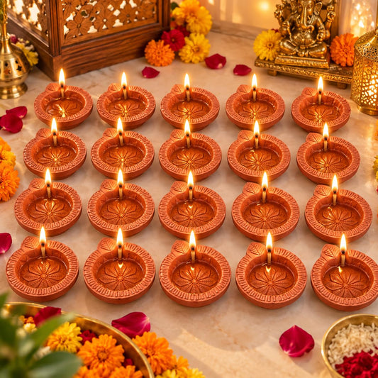 DIVAYANSHI Terracotta Clay Diyas Handmade Earthen Oil Lamps for Diwali Pooja