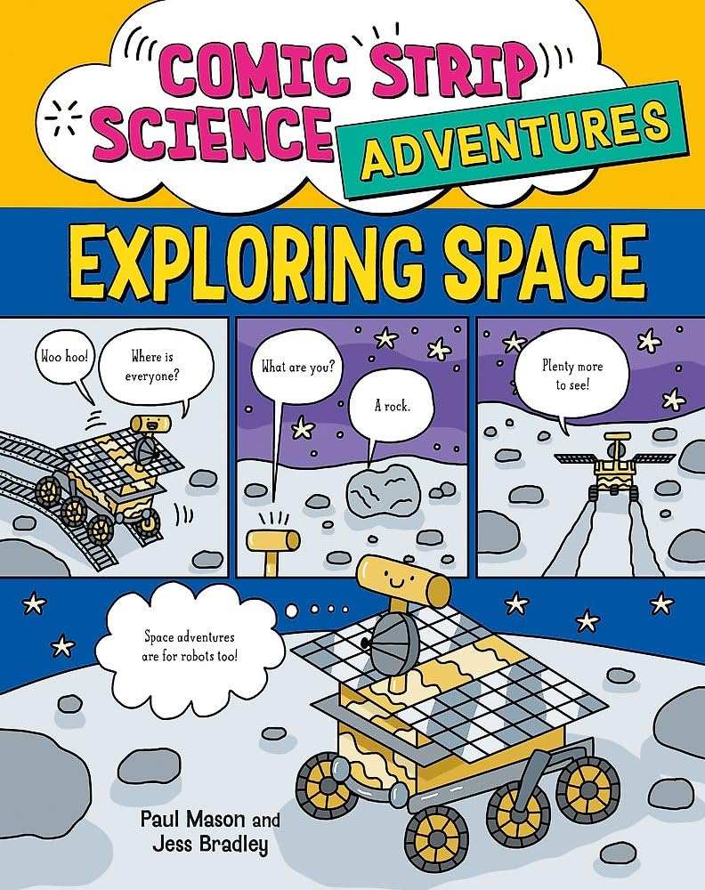 Cover of Oxfordbookstore Comic Strip Science Adventures Exploring Space, featuring astronauts and planets.