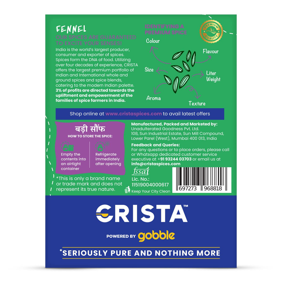 CRISTA Fennel Seeds - PUSHMYCART