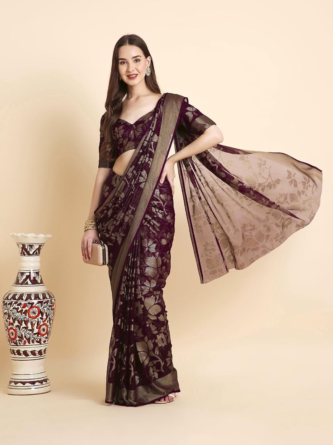 Vasthrlay Ethnic Purple Saree with decorative traditional design