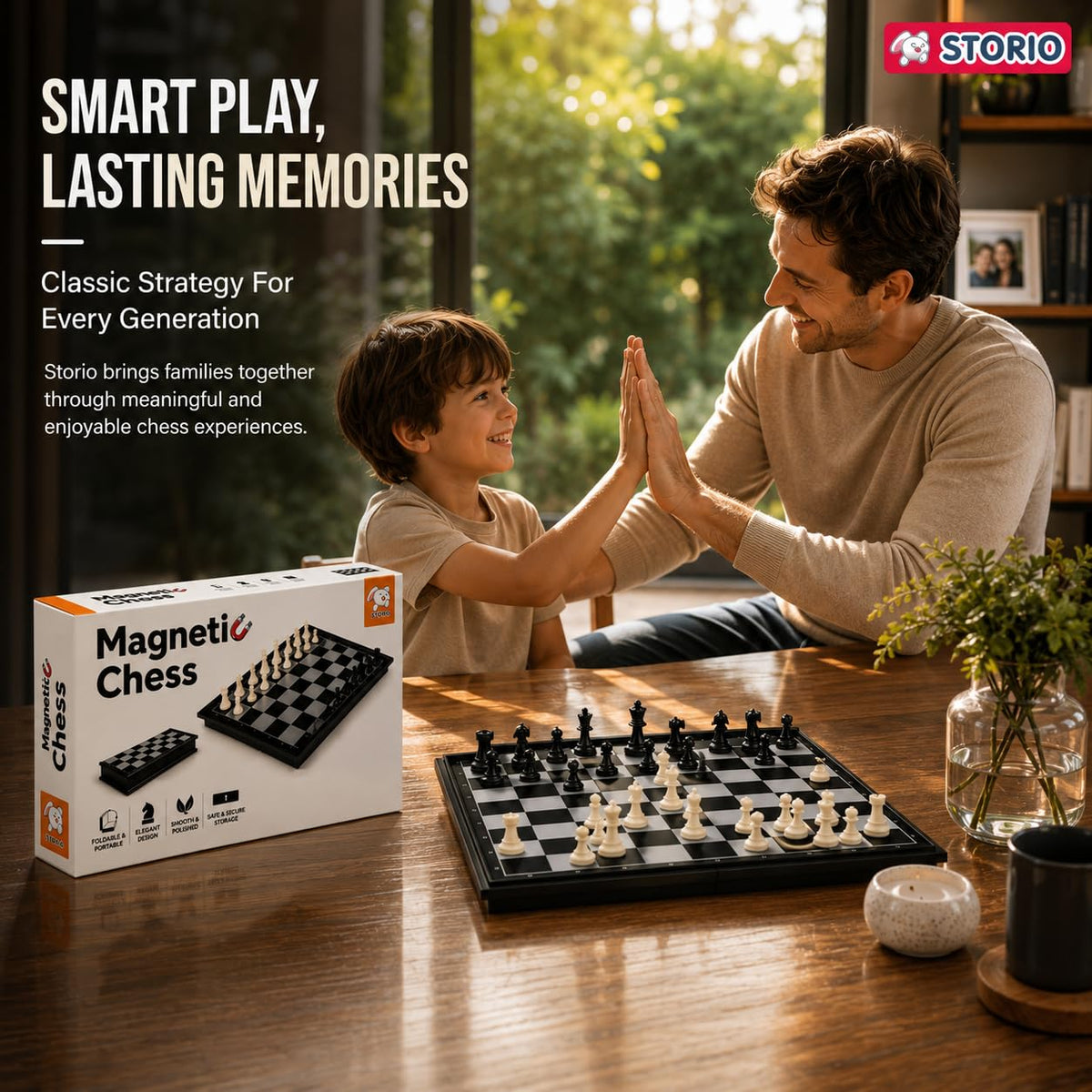 Storio Magnetic Chess Board Set with Folding Travel Storage Case