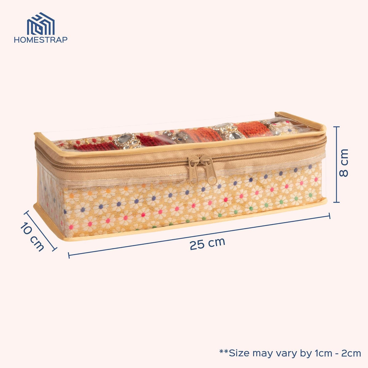 HomeStrap Brocade Single Rod Bangle Box with Transparent Top and Zip