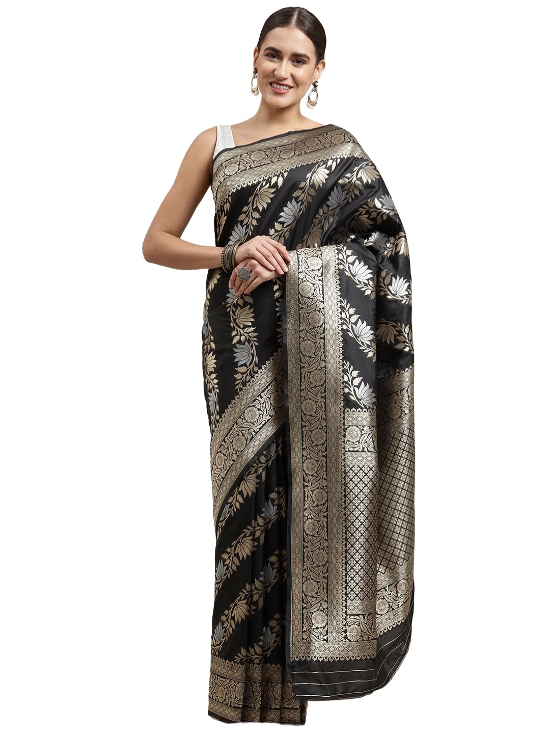 Vasthrlay Silver Banarasi Traditional Saree for festive ethnic occasions