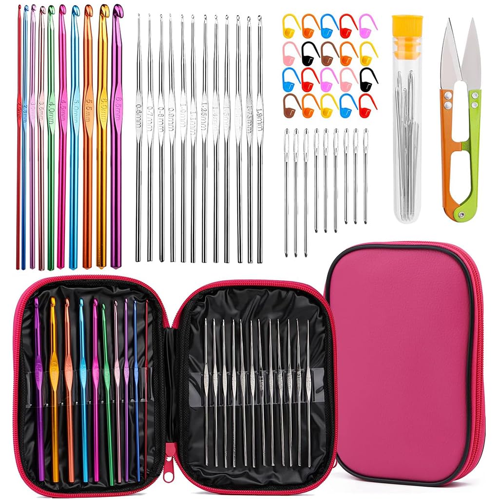54 Pcs Aluminium Crochet Hook Set Ergonomic Handles Storage Case - image 1