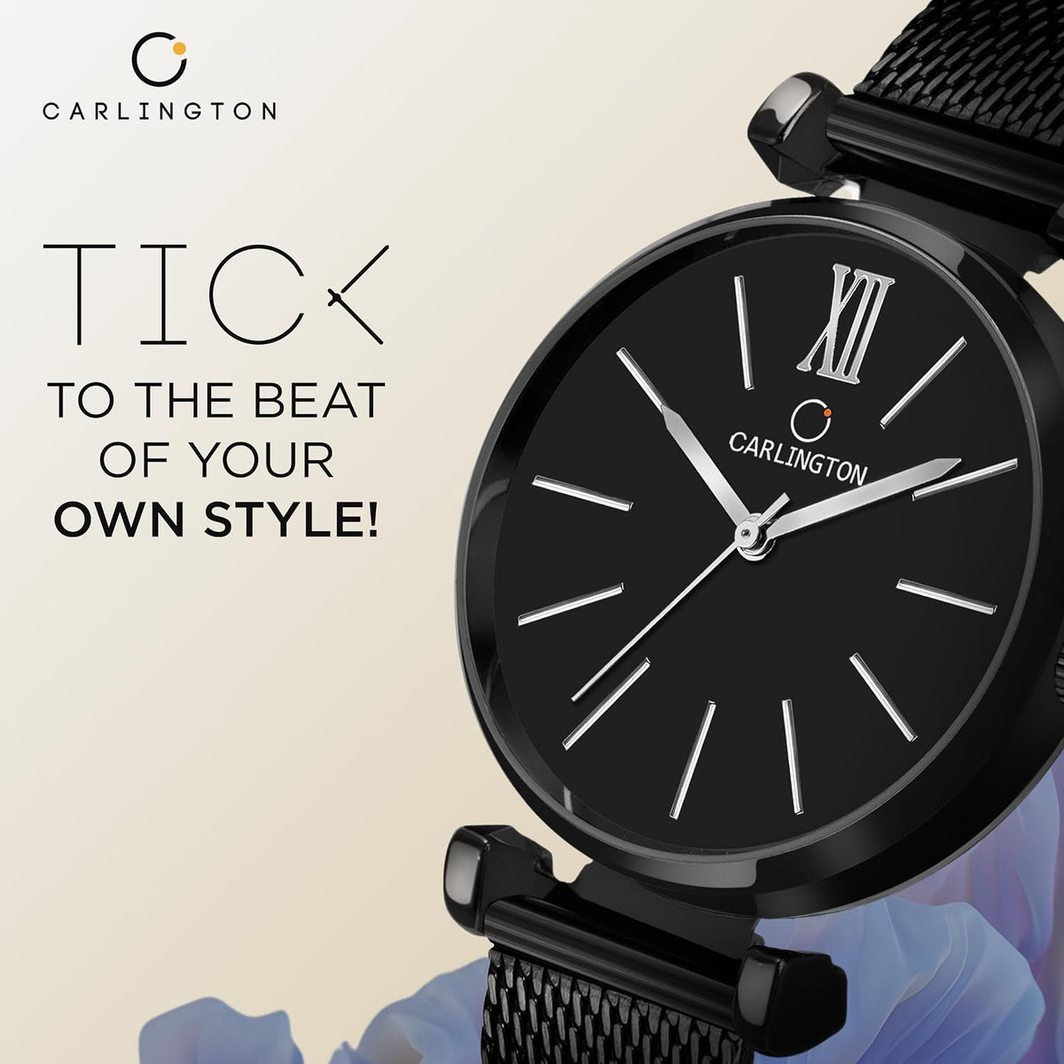 Carlington Analog Watches for Women with mesh Strap - CT 2016 - Black