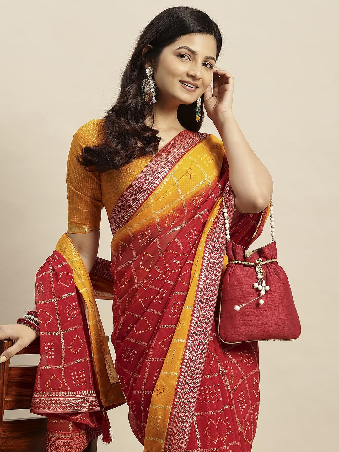 Vasthrlay Yellow Saree with elegant chiffon and printed styling