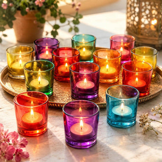 Pure Source India Multicolour Glass Tealight Candle Votive Holders Pack of 16