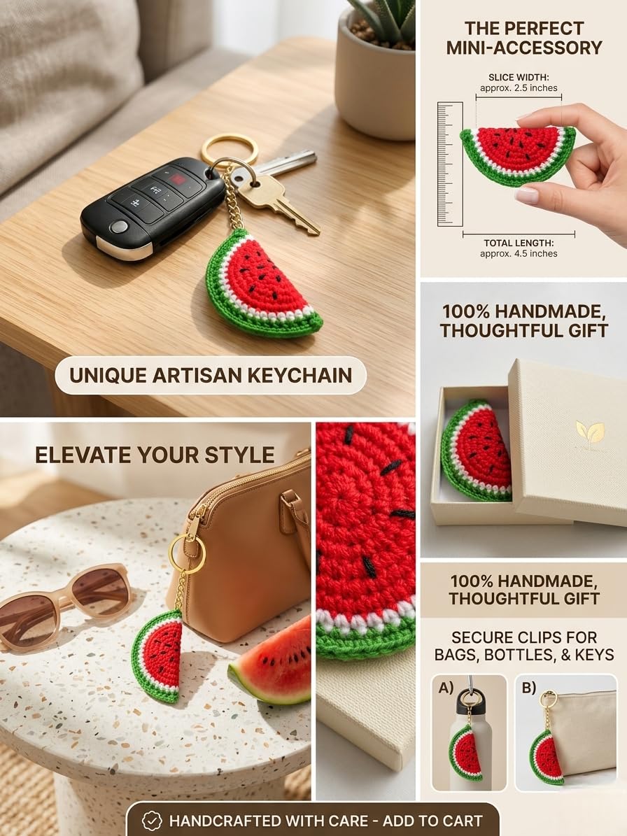 Handmade Crochet Watermelon Keychain - image 3