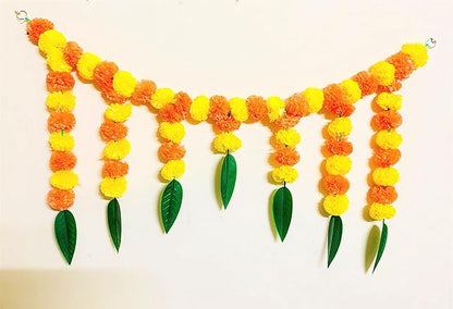 Artificial Fluffy Marigold and Mango Leaves Door Toran