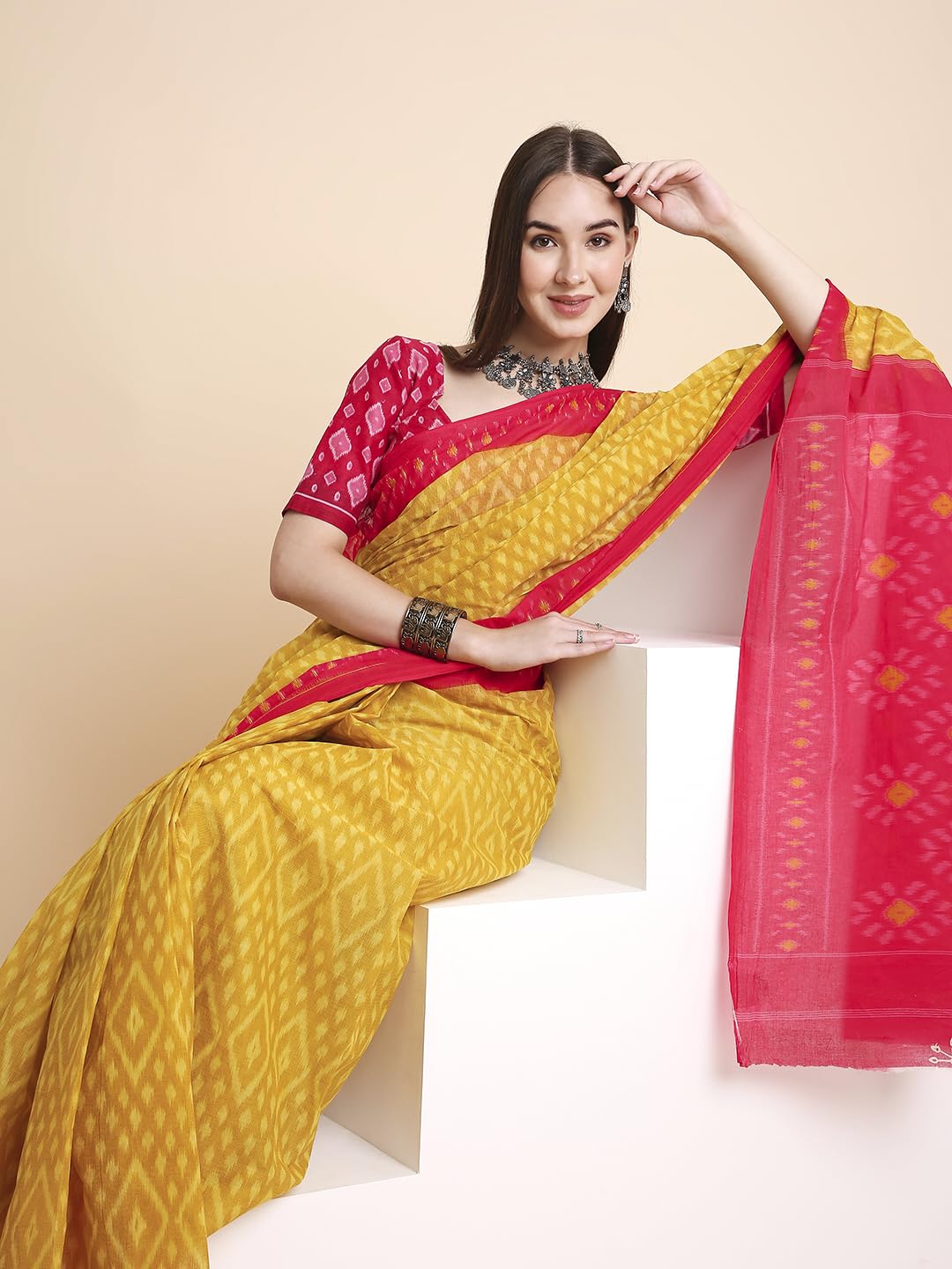 Vasthrlay Cotton Blue Saree with decorative printed design