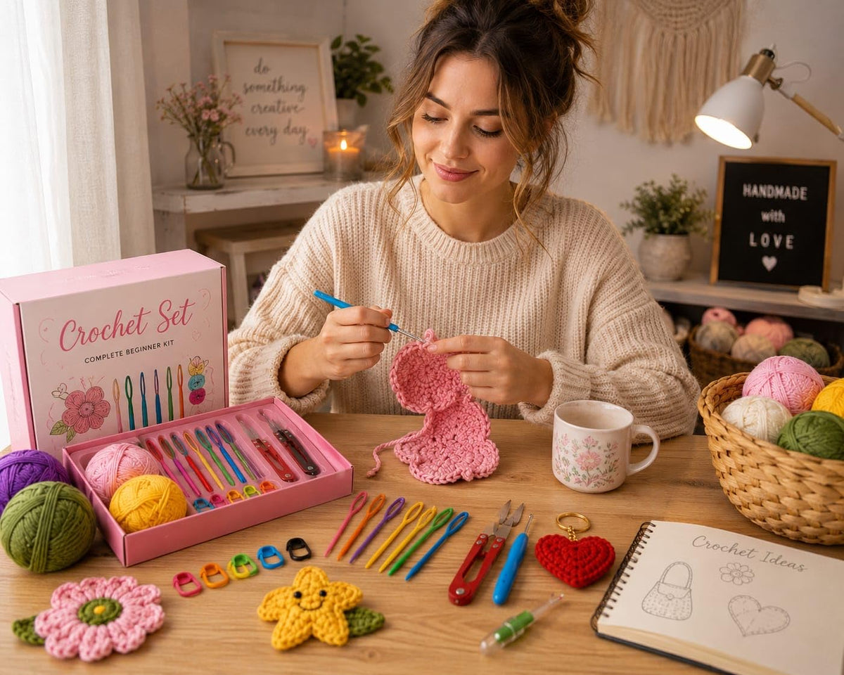 11 Pcs Complete Crochet Kit for Beginners with 3 Random Yarn, 1 Crochet Hooks, 5 Stitch - image 3