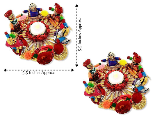 Jeevan Handicraft Rajasthani Chopal Puppet Tealight Diya Pack of 2