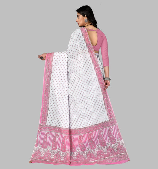 Vasthrlay White Saree with elegant cotton and traditional styling
