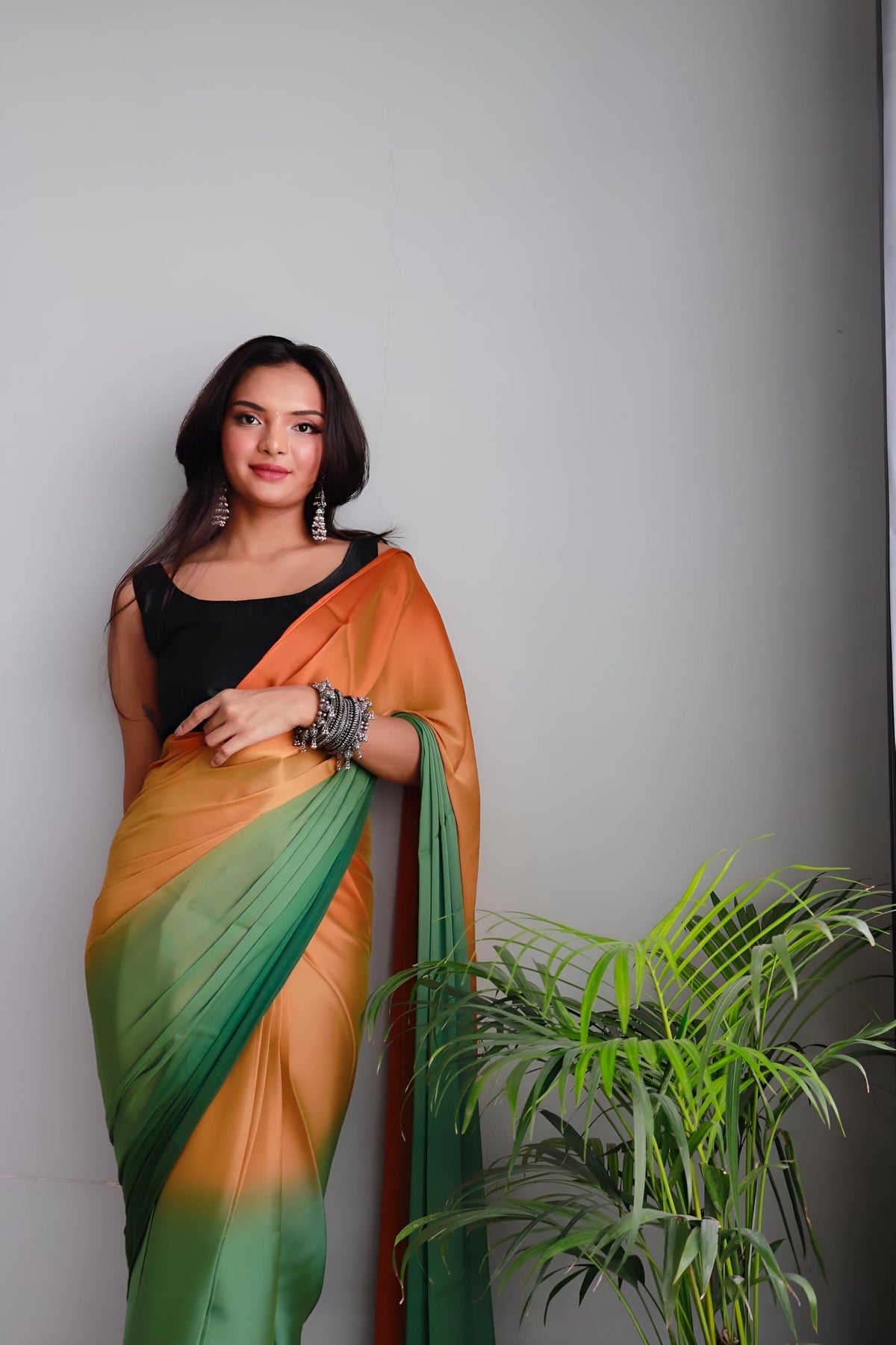 Vasthrlay Ethnic Orange Saree with decorative traditional design