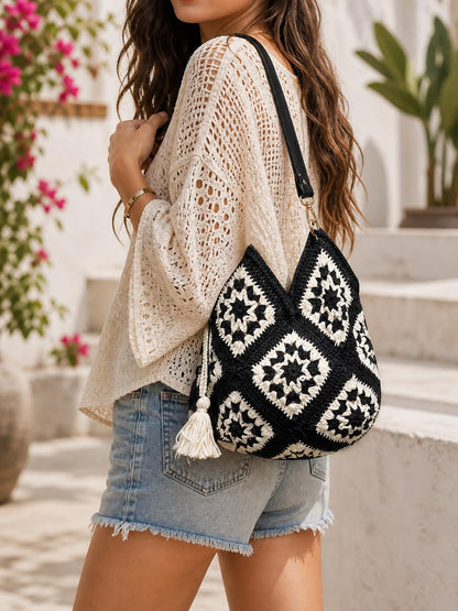 Black & White Crochet Tote Bag - image 2