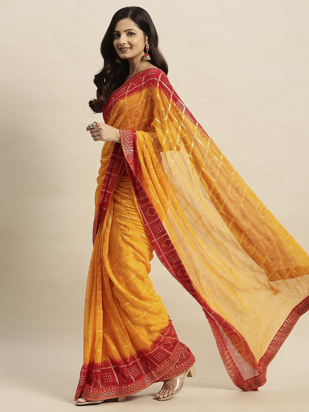 Vasthrlay Yellow Saree with elegant chiffon and printed styling