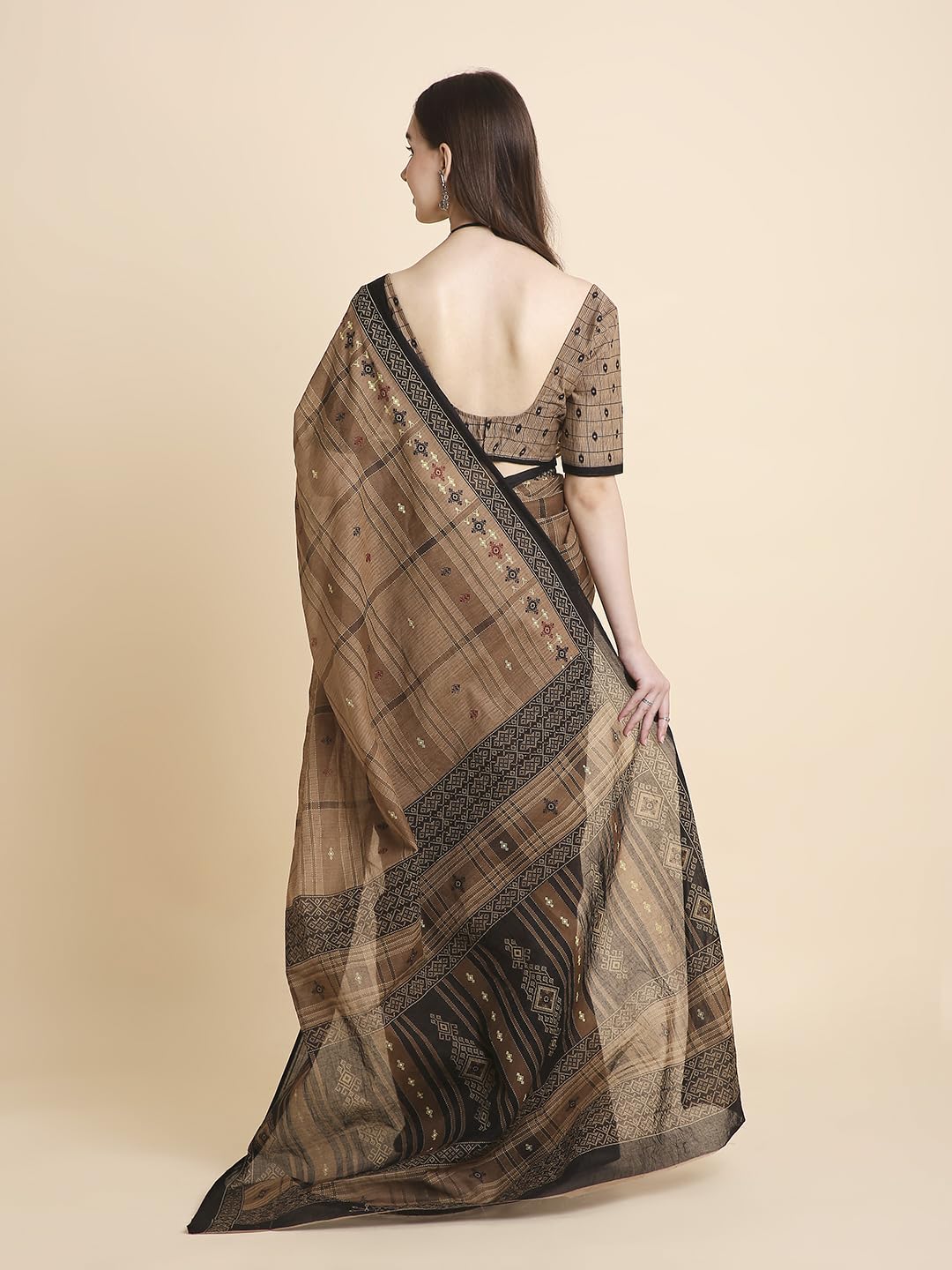 Vasthrlay Brown Saree with elegant cotton and printed styling