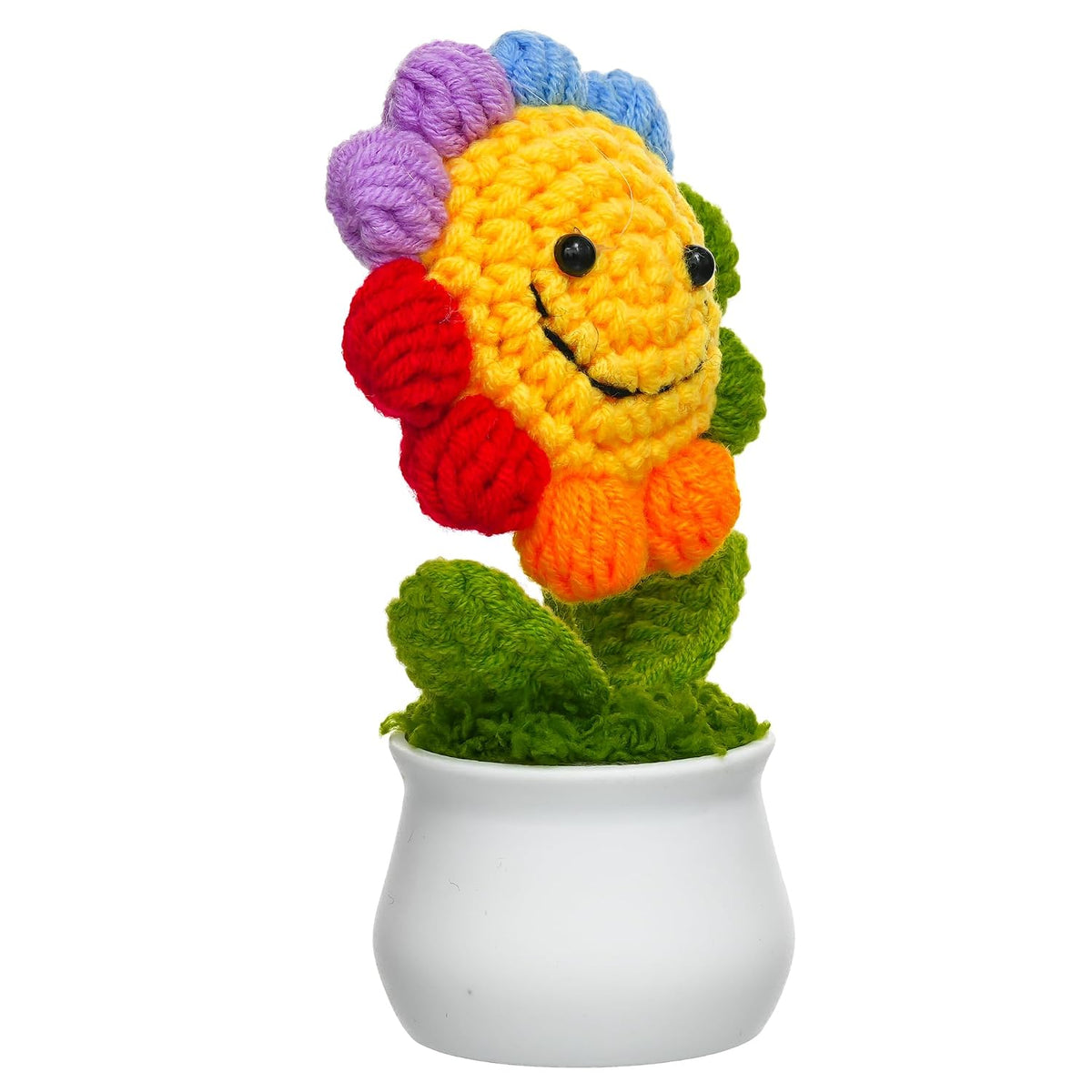 Jeevan Handicraft Crochet Smiley Rainbow Flower with Pot 14 cm