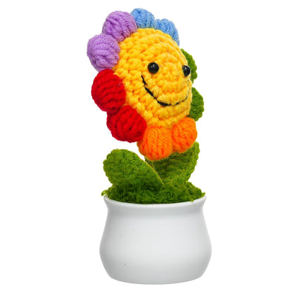 Jeevan Handicraft Crochet Smiley Rainbow Flower with Pot 14 cm