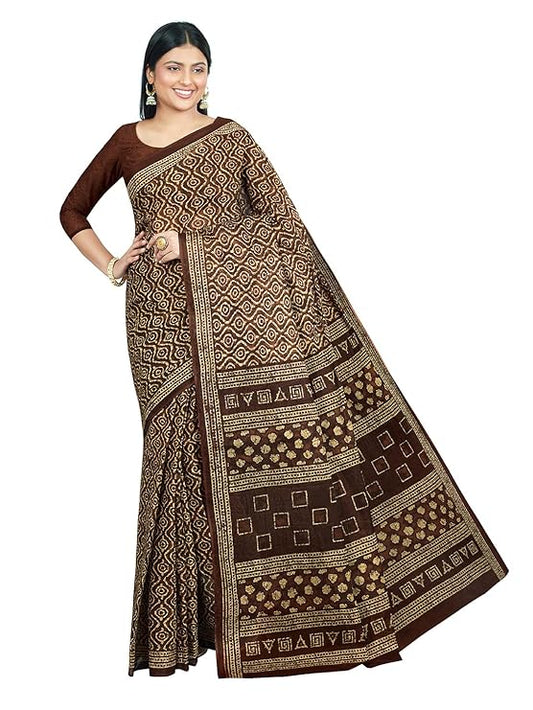 RANI SAAHIBA Women's Pure Cotton Printed Saree With Blouse Piece