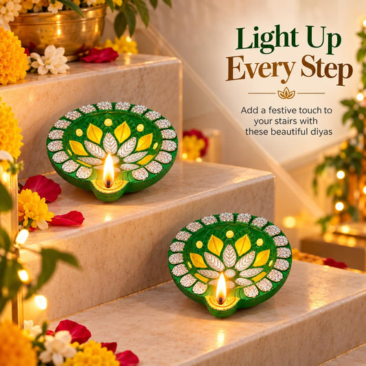 DIVAYANSHI 3 Inch Hand Painted Terracotta Clay Mitti Diya