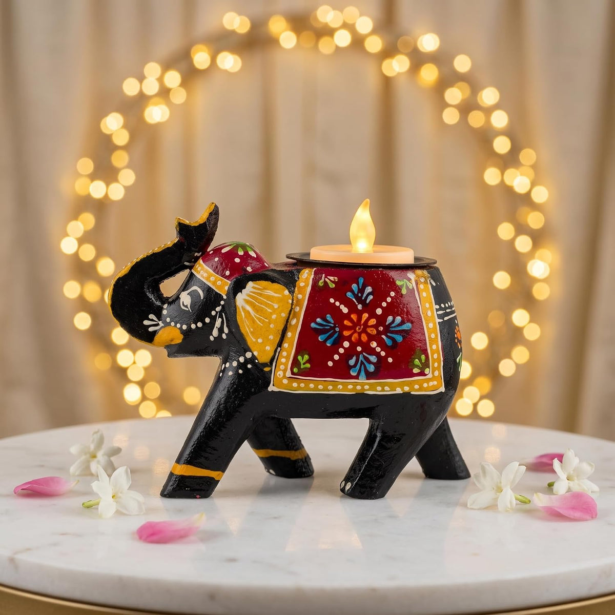Jeevan Handicraft Wooden Elephant Tealight Candle Holder