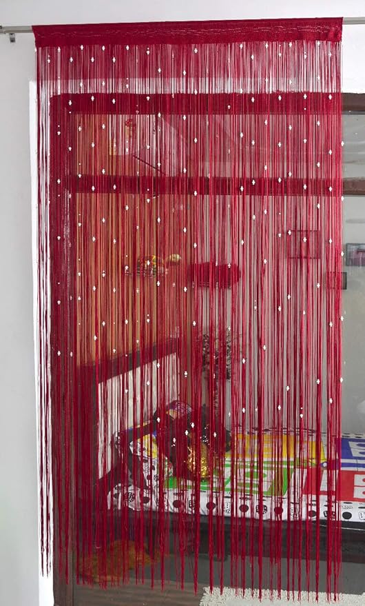Polyester Solid Pattern Beautiful Threads String Door Curtain - PUSHMYCART