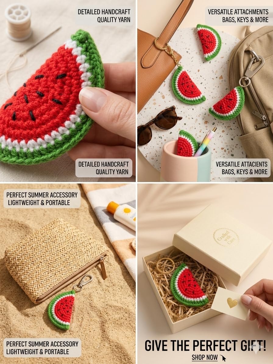 Handmade Crochet Watermelon Keychain - image 2