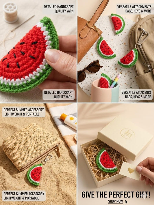 Handmade Crochet Watermelon Keychain - image 2
