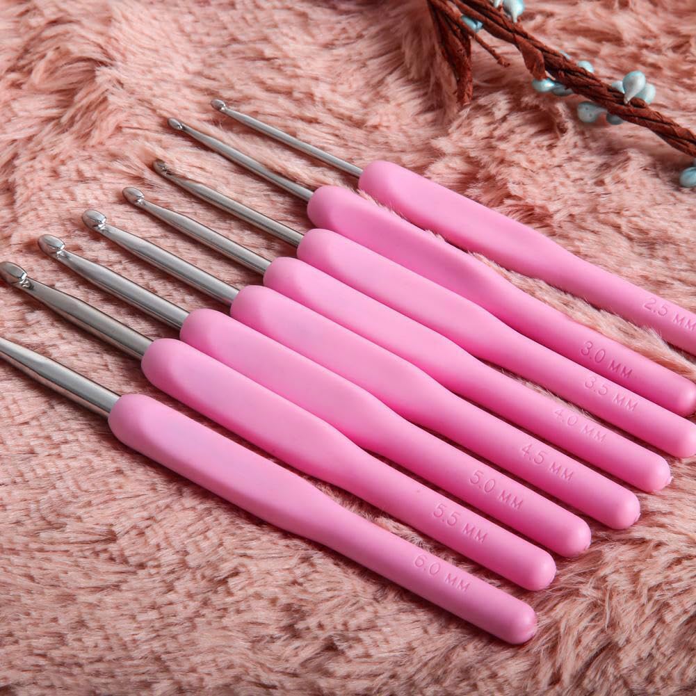 Set 8 Size Soft Plastic Handle Aluminum Crochet Hook Knit Needle Crochet Hook Needles - image 2