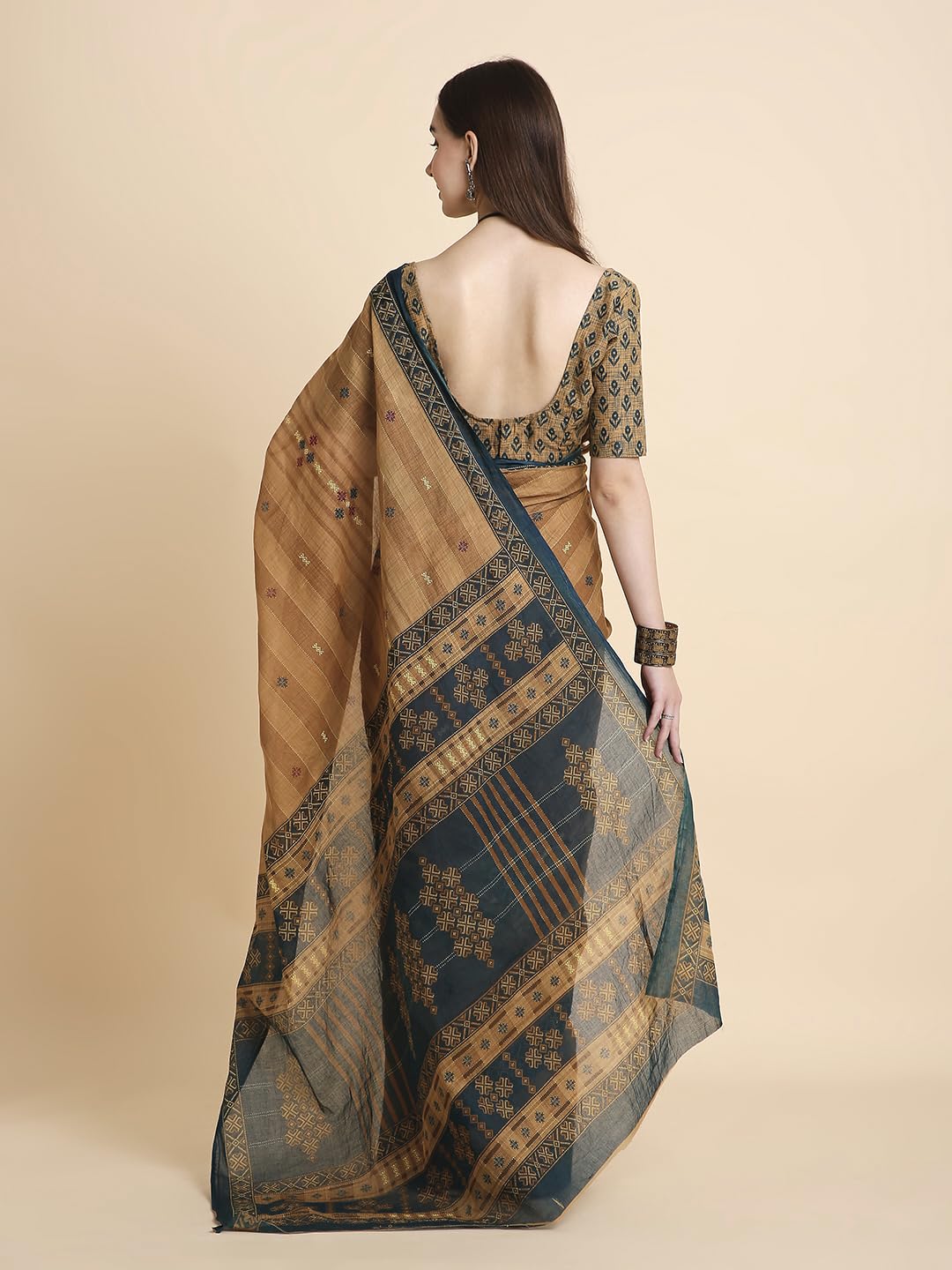 Vasthrlay Brown Saree with elegant cotton and printed styling