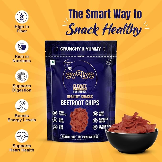Evolve Healthy Baked Beetroot Chips Snacks (Pack of 2)
