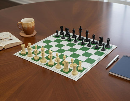 StonKraft Tournament Chess Vinyl Foldable Board 18.2 Inch with Solid Plastic Pieces and Two Extra Queens