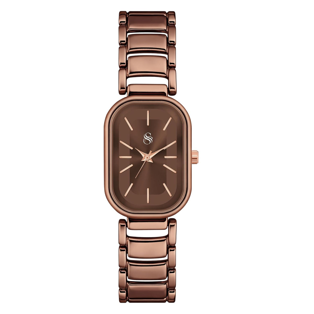 Shocknshop Elegant Rectangular Ladies Rose Gold Analog Metal Strap Solid Link Strap Watch for Woman -WCH176