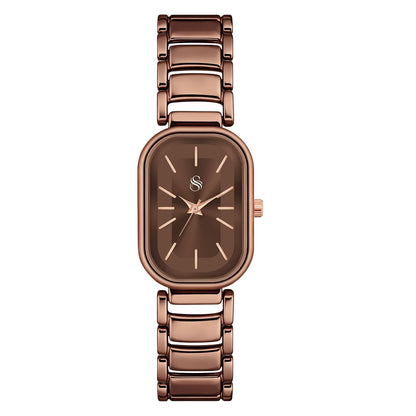 Shocknshop Elegant Rectangular Ladies Rose Gold Analog Metal Strap Solid Link Strap Watch for Woman -WCH176